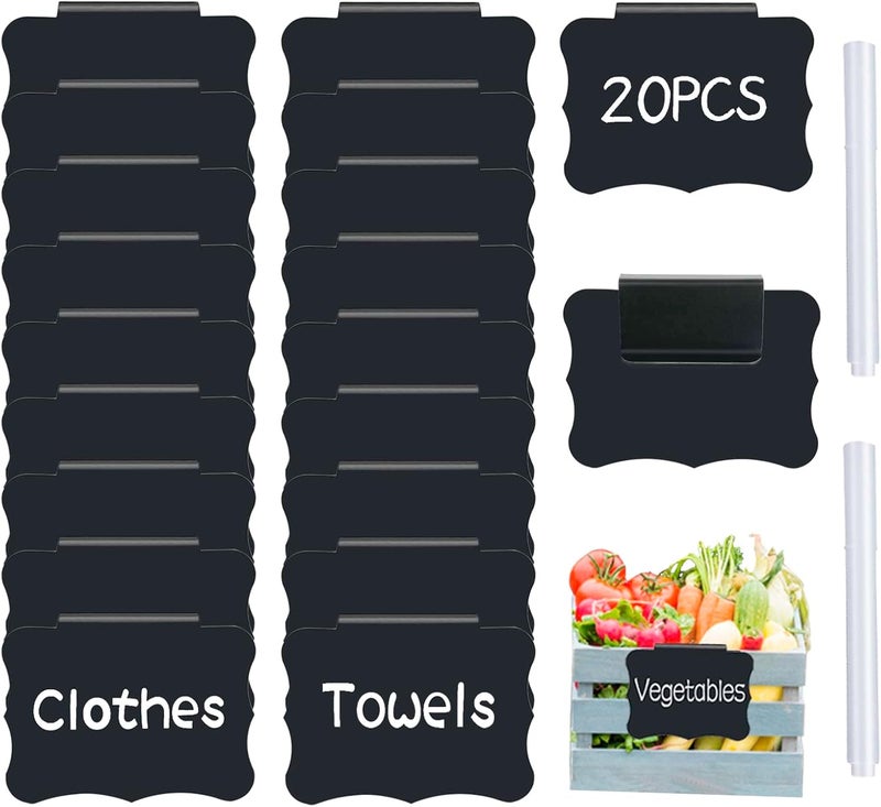 badigo Reusable Storage Bin Labels - Clip On Closet & Basket Holder with 2 White Chalk Labels - Image 1